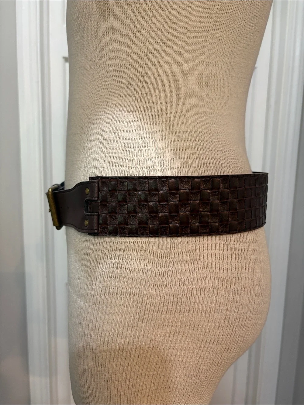 Boho brown  woven manmade material festival wide  belt